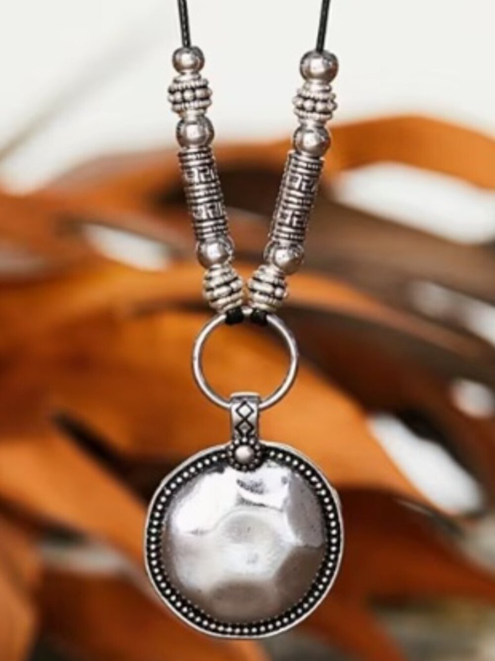 Classic Boho Style Silver Disc Pendant Necklace for Women